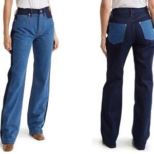 NEW Frame | Le Jane Patchwork Straight Leg Jeans In Indigo Assemble Size 25